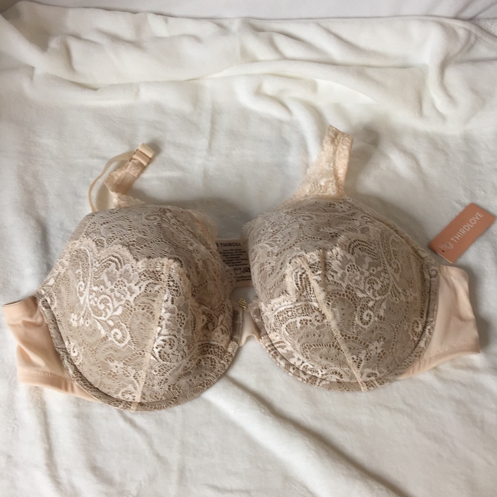 Third love Bra Peach Lace Contour Plunge 46B NWT